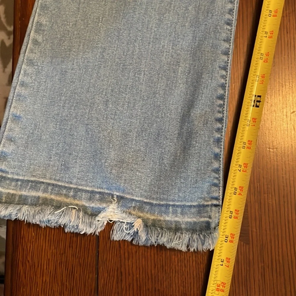 Kancan flare. Light blue denim. Size 32  distressed bottoms. - Picture 6 of 9